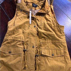 Love Tree Mustard Quilted Hooded Vest with Faux Fur Trim